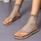 Fashion Rhinestone Mesh Sandals, Summer Flat Shoes, Casual Vacation Beach Flip Flops for Women