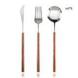 Stainless Steel Western Cutlery Set with Retro Rosewood Wooden Handle
