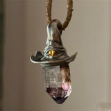 Retro Witch Hat, Amethyst Hexagonal Stone Necklace