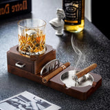 Solid Wood Cigar Ashtray with Storage Drawer & Whiskey Tray