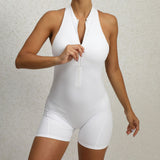 Zippered Yoga Fitness Shorts Jumpsuit, Sleeveless Tummy Control Stretch Shapewear, Butt Lifting Sportswear for Women