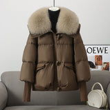 Down Cotton-padded Jacket, Women's Short Fur Collar Thickened Coat, Winter Clothing