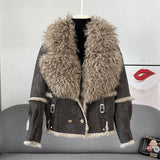 Fur Integrated Short Chic, New Sheepskin Collar Rabbit Fur Warm Coat