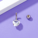 Stainless Steel Heart-shaped Zircon Navel Ring for Women – Sparkling Belly Button Piercing Jewelry (Pack of 2)