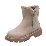 Women's Snow Boots, Winter Warm Foldable Plush Tube Short, Solid Color Round-toe Platform Shoes