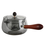 Semi-automatic Rotary Heat-resistant Glass Teapot, Lazy Tea Making with Infuser and Wooden Handle, Office Home Accessories Kitchen Gadgets