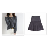 Round Neck Knitted Cardigan, Women's Loose Solid Color Jacket