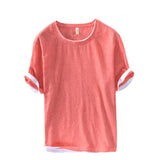 Linen Loose Casual Men's Round Neck T-shirt, Japanese Short-sleeved Blouse