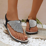 New Rhinestone Shell Flip-Flops Sandals, Summer Beach Shoes for Women, Fashion Casual Low Heel Flat Slides Slippers