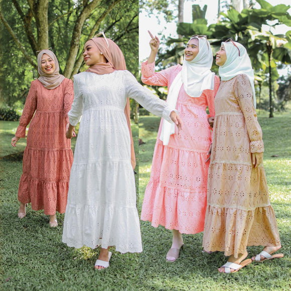 Muslim Malaysia Indonesia Hollow Lace Dress Sociable Weaver Nest Muslim Malaysia Indonesia Hollow Lace Dress Sociable Weaver Nest