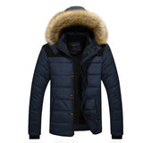 Men's Fur Hooded Coat, Winter Thick Fleece Jacket, Cotton Clothing
