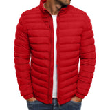 Men's Zippered Solid Color Long Sleeves Pockets Jacket, Coldproof Autumn Thicken Cotton Padded Overcoat