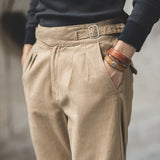 Men’s Retro High Waist Cotton Cargo Pants – Straight Fit Casual Trousers