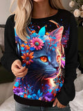 Casual Top Printed 3D Dense Round Neck Sweater, Women's Printed Wear