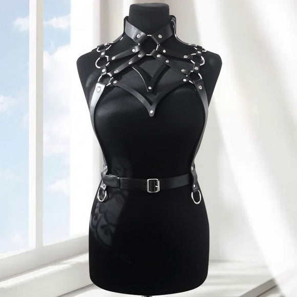 Women's Faux Leather Body Belly Band, Shoulder Wearing Ring, Horse Harness for Dancing Fetish Cosplay