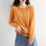 Round Neck Knitted Cardigan, Women's Loose Solid Color Jacket
