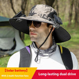 Solar Powered Wide Brim Sun Hat with Cooling Fan – USB Rechargeable Outdoor Fishing & Hiking Cap