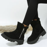 Women's Snow Boots, Winter Warm Foldable Plush Tube Short, Solid Color Round-toe Platform Shoes
