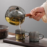 Semi-automatic Rotary Heat-resistant Glass Teapot, Lazy Tea Making with Infuser and Wooden Handle, Office Home Accessories Kitchen Gadgets