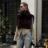 New Solid Color Half Turtleneck Sleeveless Fur Vest for Women