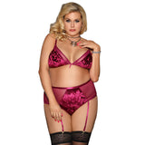 European and American, Plus Size Underwear, Three-point Bra Garter Set