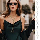 Stainless Steel Lariat Heart Necklace, Personality Heavy Ring Cuban Long Chain, Punk Rock Slipchain Choker Collar for Women and Men