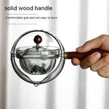 Semi-automatic Rotary Heat-resistant Glass Teapot, Lazy Tea Making with Infuser and Wooden Handle, Office Home Accessories Kitchen Gadgets