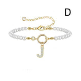 New Fashion Toggle Clasp Initial Bracelet, Women's A-Z Letter Pendant, 6mm Pearl Bracelet for Women