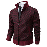 Men’s Thickened, Plaid Print Knitted Jacket Cardigan – Slim Fit, Zippered, Stand Collar, Winter Casual Long-sleeve Sweater Top