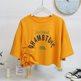 Women’s Summer Crop Top, Chic Drawstring Short Sleeve T-shirt for Girls, Casual Fashion Tee