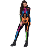 New Halloween, Colorful Human Skeleton Print, Jumpsuit