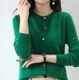 Round Neck Knitted Cardigan, Women's Loose Solid Color Jacket