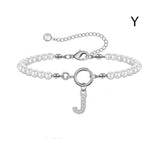 New Fashion Toggle Clasp Initial Bracelet, Women's A-Z Letter Pendant, 6mm Pearl Bracelet for Women