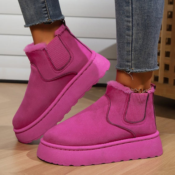 Fashion Flat Thick-soled Cotton Shoes, Round Toe Warm Plush Ankle, Winter Snow Boots for Women