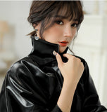 Women's Spring Two-piece Leather Skirt, Fashion Black Suit