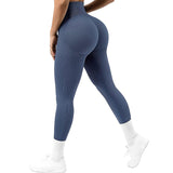 High Waist Seamless Leggings, Threaded Knitted Fitness Solid Women's Slimming Yoga Pants, Elastic Running Sports Tights