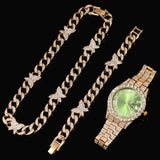 Fashion and Luxury Quartz Watch, Necklace, and Bracelet, Full of Diamonds