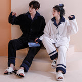 Couples' Autumn Winter Pajama Set, Thick Coral Fleece, K-fashion - Zippered Top and Matching Bottoms