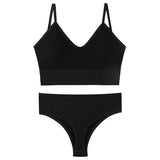 Women's Underwear Small Chest Push-up Thin Wireless Large Size Sports Sling Vest French Triangle Cup Bra Thong Set