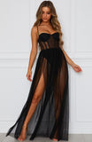 Women's Pure Color, Mesh Long Dress