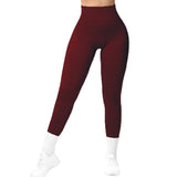 High Waist Seamless Leggings, Threaded Knitted Fitness Solid Women's Slimming Yoga Pants, Elastic Running Sports Tights