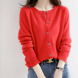 Round Neck Knitted Cardigan, Women's Loose Solid Color Jacket