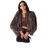 Winter Warm Contrast Color, Women's Fur Jacket