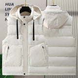 Men’s Winter Cotton Vest with Removable Hood – Trendy Outerwear, Plus-size Waistcoat