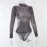 Human Body Digital Print, Long Sleeve, Crew Neck Mesh Yarn, Perspective Jumpsuit
