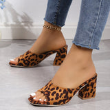 Leopard Square Toe Sandals, Summer High-heeled Slippers, Chunky Heel Shoes for Women