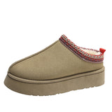 Baotou Plush Half Slippers Home Snow Boots, Women's Fleece Warm Thick Bottom Cotton Shoes Ankle Flats