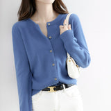 Round Neck Knitted Cardigan, Women's Loose Solid Color Jacket