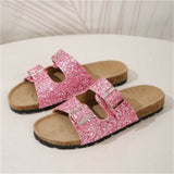 Double Buckle Sandals for Women, New Fashion Sequined Beach Shoes, Summer Leisure Outdoor Slippers Slides