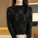 Women’s Half Turtleneck Hollow-out Knit Sweater – Loose Fit Fashion Pullover Top